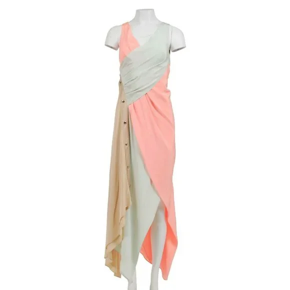Sies Marjan | Dresses | Sies Marjan Orange Green Tan Silk Snap Asymmetric  Long Flowing Dress Size 4 | Poshmark